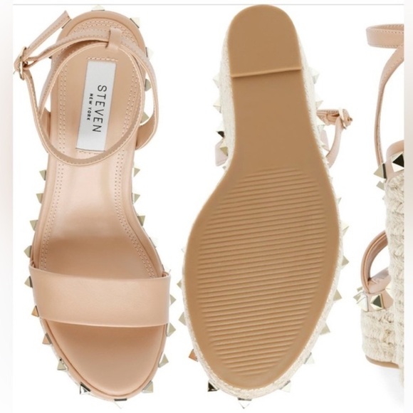 Steven New York Shells Platform Wedge Pyramid Stud Rockstud Sandals Nude Sz 11 - Picture 3 of 16